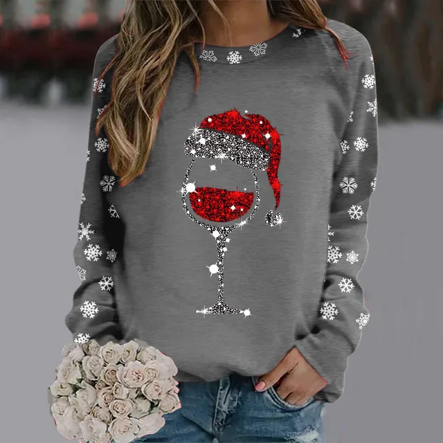 Merry Christmas Glass Snowflake Print Hoodies Round Neck Casual Loose Fit Pullover Tops Women Long Sleeve Autumn Sweatshirt 2