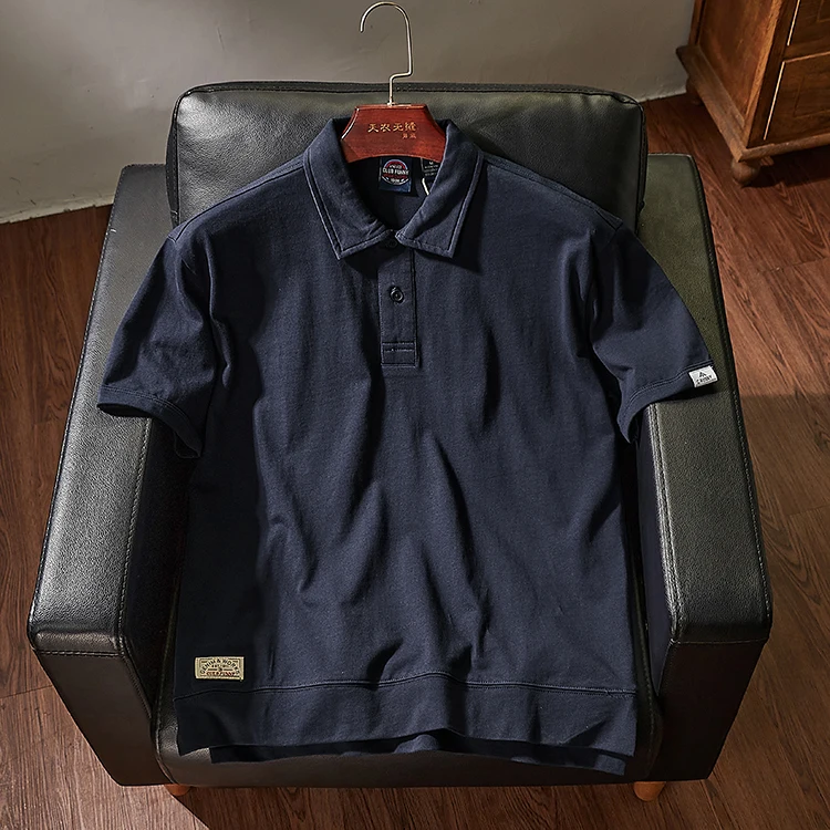 Summer New American Retro Short-sleeved Lapel Solid Color Polo T-shirt Men\'s Simple 100% Cotton Washed Business Casual Tops