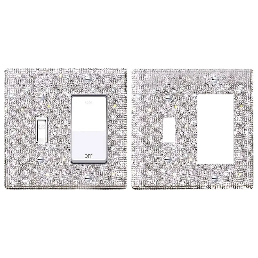 Wall Touch Switch Socket Light Switch Cover Pixel Style Switch Board US Standard Glitter Bling Plug Outlet Rhinestones Socket Frame Wall Plate Cover