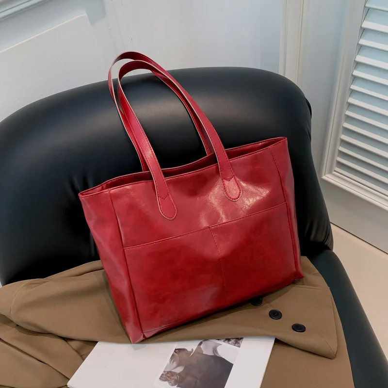 Trendy Solid Color Tote Shoulder Bag High-end Texture Fashion Shoulder Bag Versatile Work Commuting Women's Shoulder Tote Bag