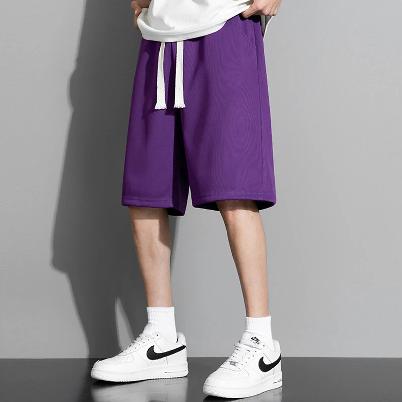 2024 Summer Men Trendy Korean Style Casual Streetwear Pockets Loose Short Pants Youth Solid Sports Joggers Straight Beach Shorts