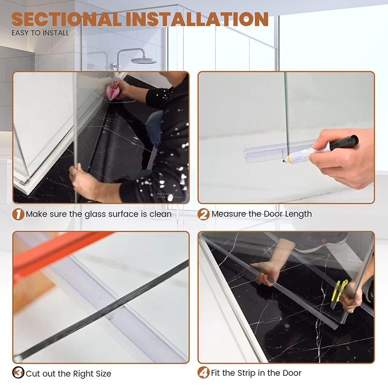 Frameless Glass Shower Door Bottom Seal - 2 Pack 50cm Strips