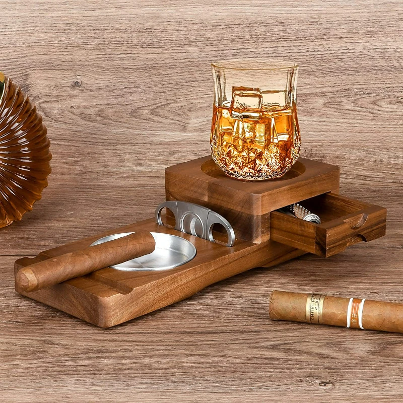 Wooden Cigar Ashtray Beverage Solid Wood Coaster Whiskey Tray Cigar Holder  Ashtray