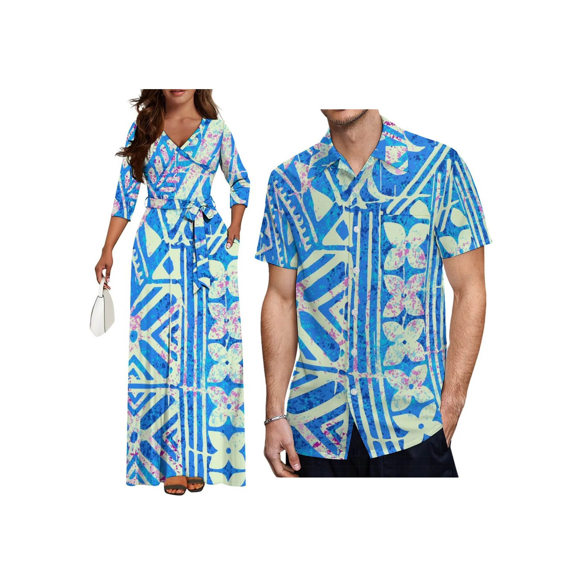High Quality 2024 New Polynesian Tribe Design Plus Size Long Dress Samoan Fijian V-Neck Temperament Fashion Evening Dress