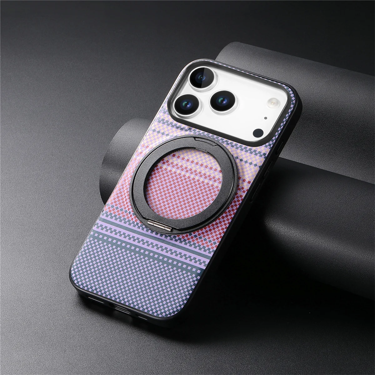 360 Rotating Magnetic Bracket Phone Case with Carbon Fiber Leather Protection