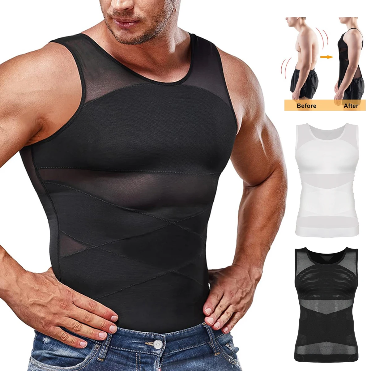 

Mens Compression Shirts Body Shaper Slimming Undershirt Tank Tops Sleeveless Workout Tummy Control Shapewear Vest