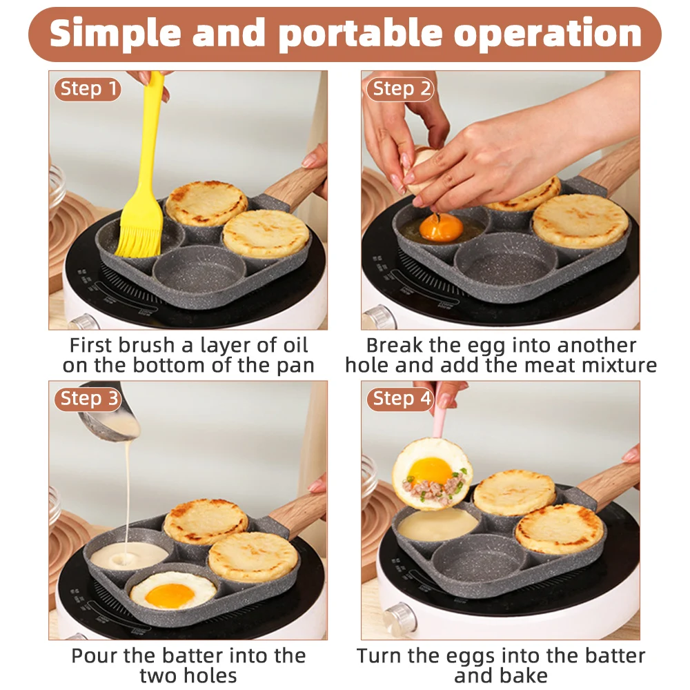 2/4-Hole Frying Pot Pan Thickened Omelet Pan Non-stick Egg Pancake Steak Pan Cooking Egg Ham Pans Dual Purpose Cookware Pan