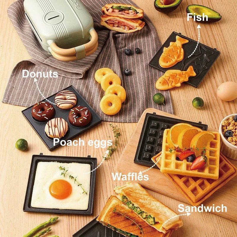 220V Electric Sandwich Machine Takoyaki Pancake Breakfast Machine Multifunctional Toaster Donut Mini Timer Waffle Maker Toaster 3