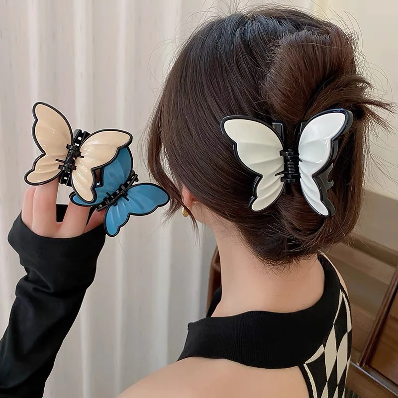 New Butterfly Acrylic Hair Claw Clips For Women Korean Style Sweet Geometric Crab Hairpins Fashion Hair Accessories Girl Female 2pcs lot acrylic small crabs hair clip for women girl colorful hair claw clamps female plastic barrette hairpin accessories set