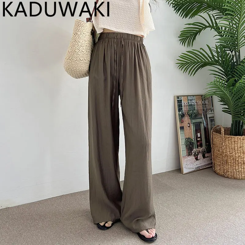 

Casual Pants Wide Leg Pants Straight Leg Pants Waist Strap Solid Color Drawstring Loose Elastic Waist Trousers Women Summer