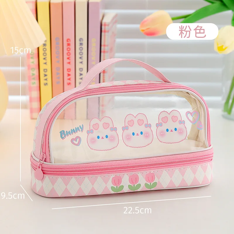Portable Double-layer Transparent Pen Bag Box Stationery Aesthetic School Cases Pencil Pouch Utilities Holsters Pencilcase Girls pencil cases pen storage bag stationery box