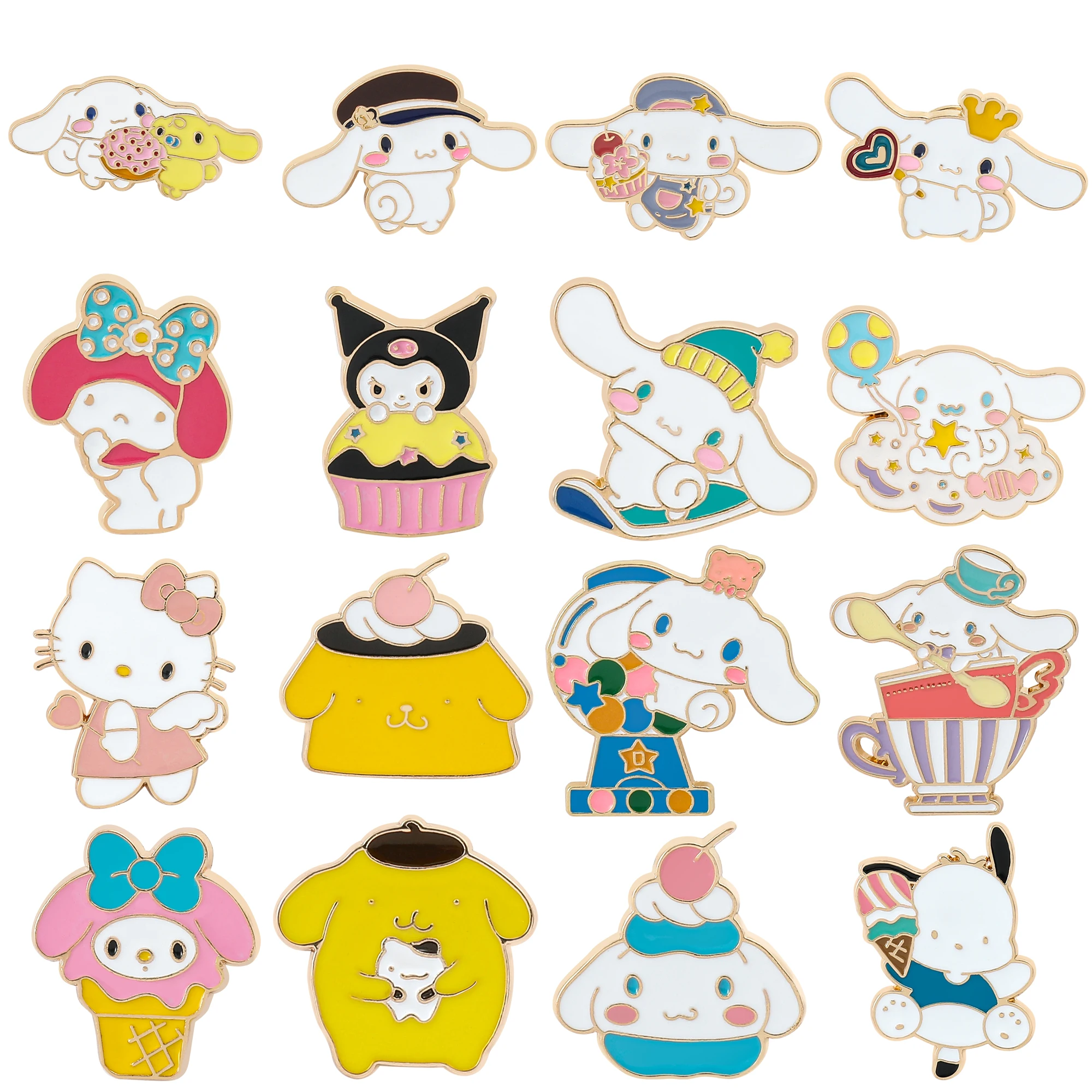 Sanrio Brooch Bottom Anime Hello Kitty My Melody Pochacco Kuromi Cinnamoroll Lapel Pins for Backpack Brooches Collar Jewelry