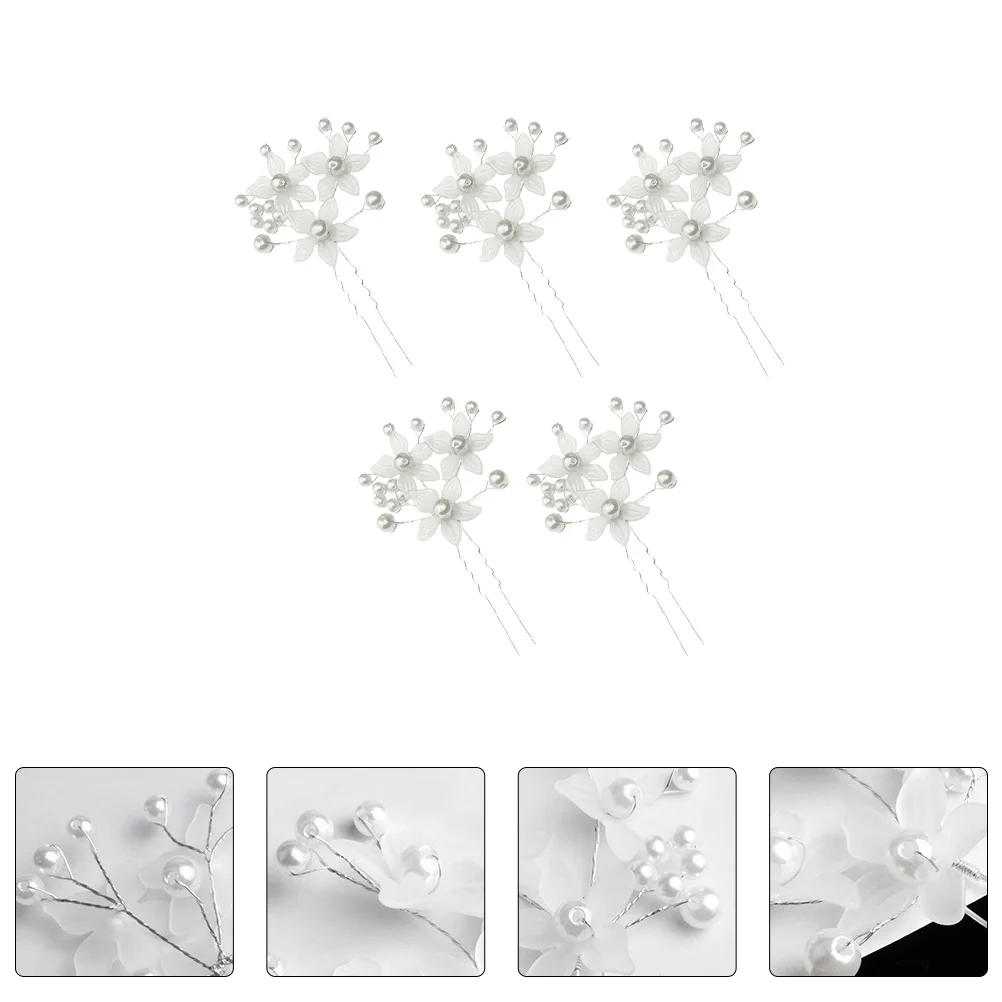 

5 Pcs Pearl Flower U-shaped Hairpin Hairpins Rhinestone Bobby Bride Clips Clasp Metal Stick Accessories Miss