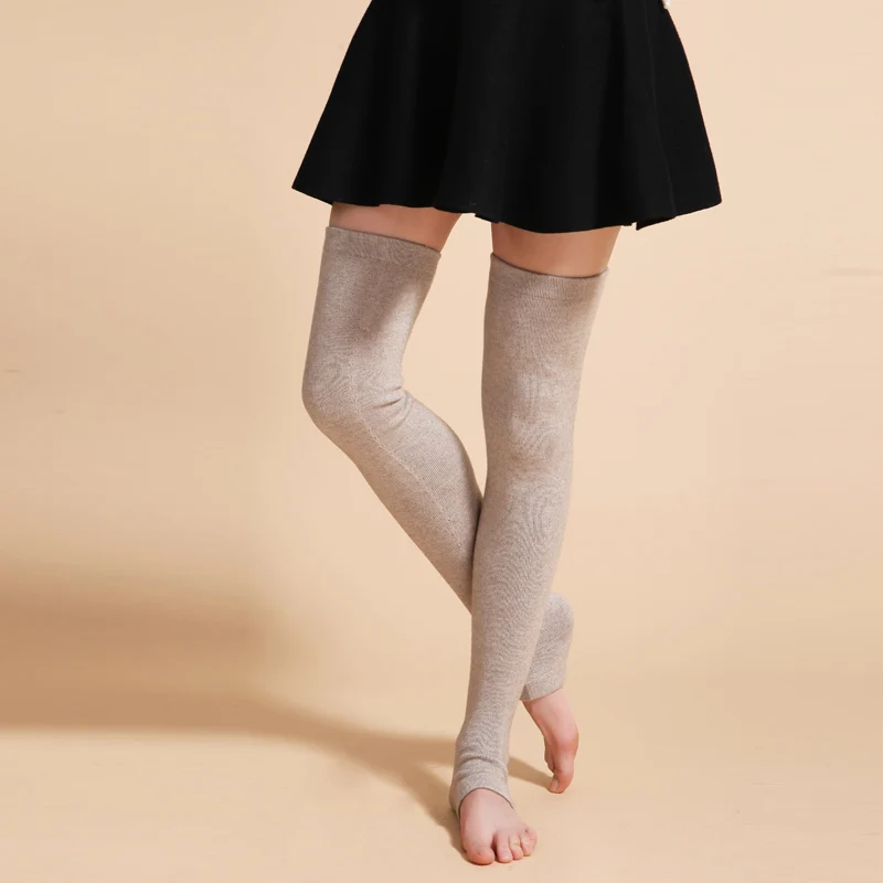 Jambières en laine et cachemire pour femmes, chaussettes thermiques épaisses et chaudes, solides, tricotées, chaussettes hautes pour filles, manches aux genoux, hiver