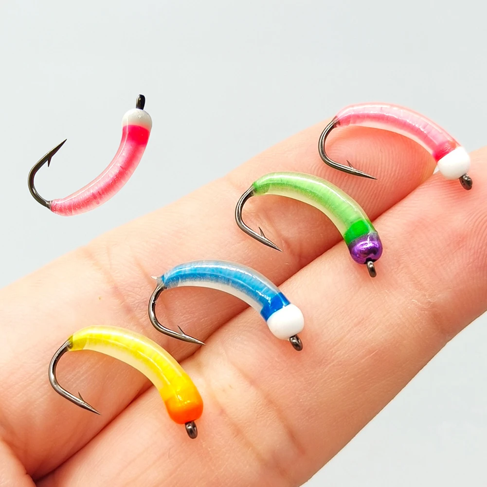 1Pc Luminous Tungsten Bead Head Nymph Scud Bug Worm Fly Barbed Caddis Larvae Insect Baits Fast Sinking Trout Fishing Lures
