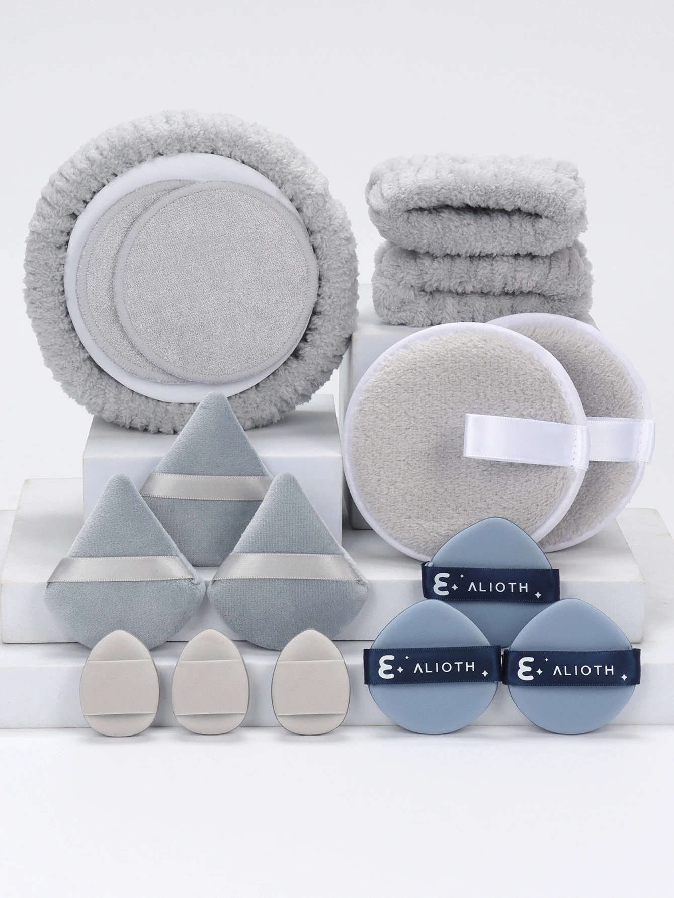 All-Purpose Hair Band 16-Piece Set, 1 Hair Band, 2 Wrist Straps, 2 Lazy Puffs, 2 Pieces, Makeup Remover Pads, 3 Triangular Loose 5