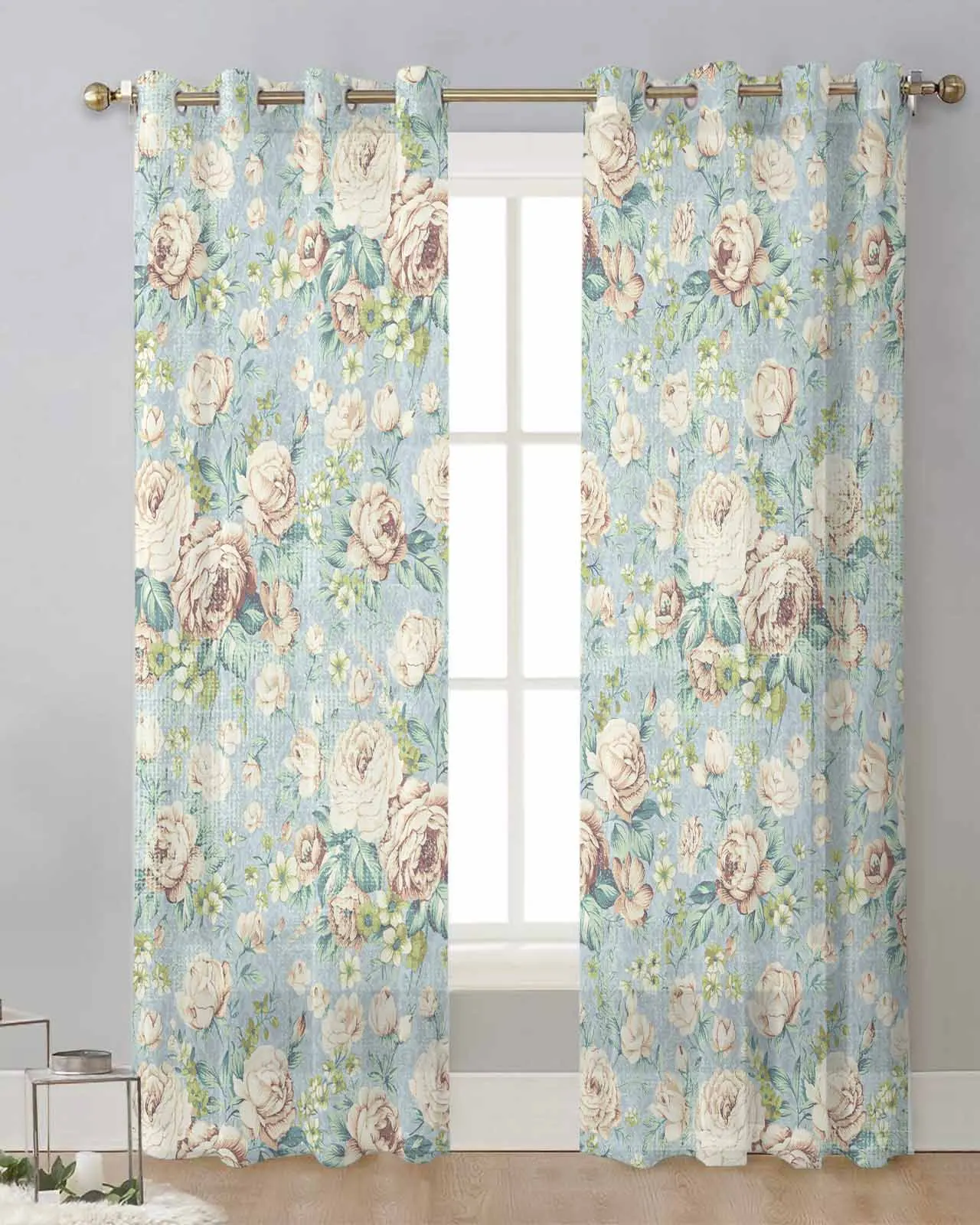 

Тюлевые шторы с иллюстрациями цветов, занавески из вуали в стиле ретро для спальни, гостиной, драпировки для окон