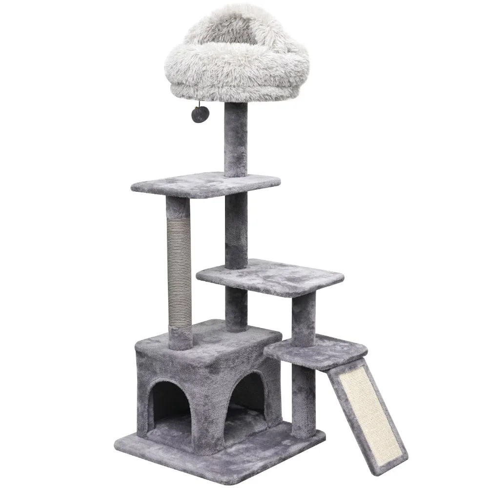 

4-Level Grey Cat Tree With Condo and Scratching Pad Accessories for Cats Toys 48'' Height Freight Free Cats Pet Products Home