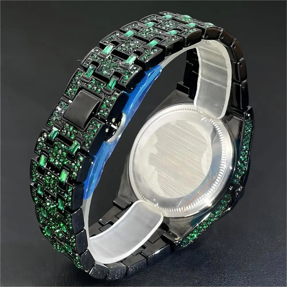 MISSFOX Watches For Men Classic Green Date Waterproof Male Quartz Reloj Fashion Luxury Stainless Steel Diamond Men's Wristwatch 6