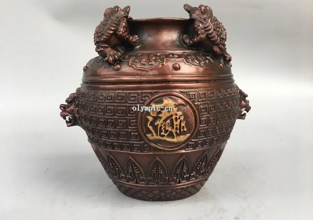 

8 ''Классическая Бронзовая резная Китайская народная крупитка, Золотая жаба, коробка для сбора денег