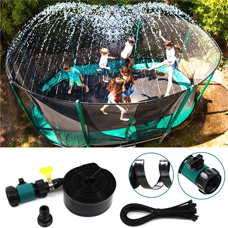 Green Trampoline Sprinkler Irrigation Watering Hose Kit for Summer Water Party Garden Cooling 8M Garden Hose Kit 