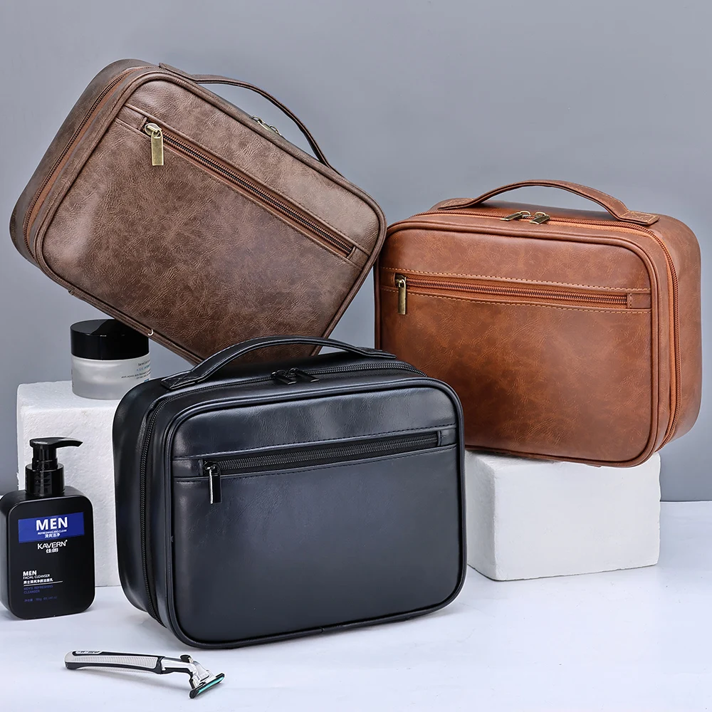 Trousse De Toilette Homme En Similicuir PU - Idéale Pour Rasage Et Voyage D'affaires