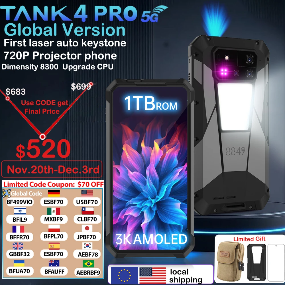 防水 防塵 耐衝 8849 Tank 4 pro 18GB/1TB 8849 Tank 4 Pro Unihertz 5Gタフネスプロジェクタースマートフォン