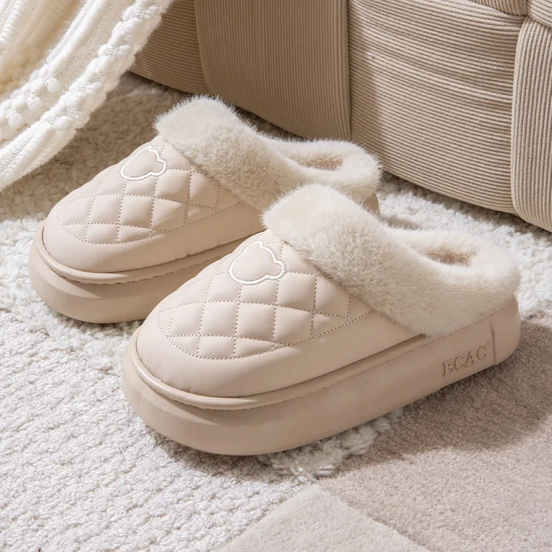 Asgard Pantofole pelose in pelliccia da donna Scivoli foderati in peluche impermeabili per esterni Scarpe in cotone con piattaforma antiscivolo per interni Soffici pantofole da casa