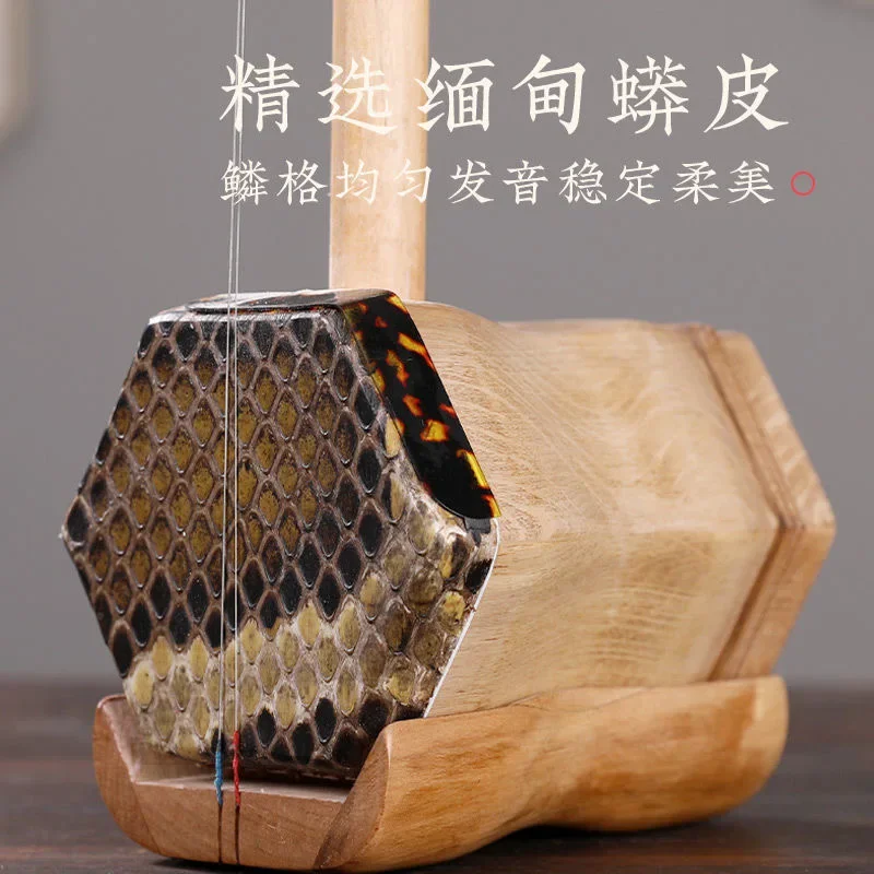 Wood Erhu Portable Chinese Traditional 2 String Musical Instruments Erhu for Beginners Urheen with Box