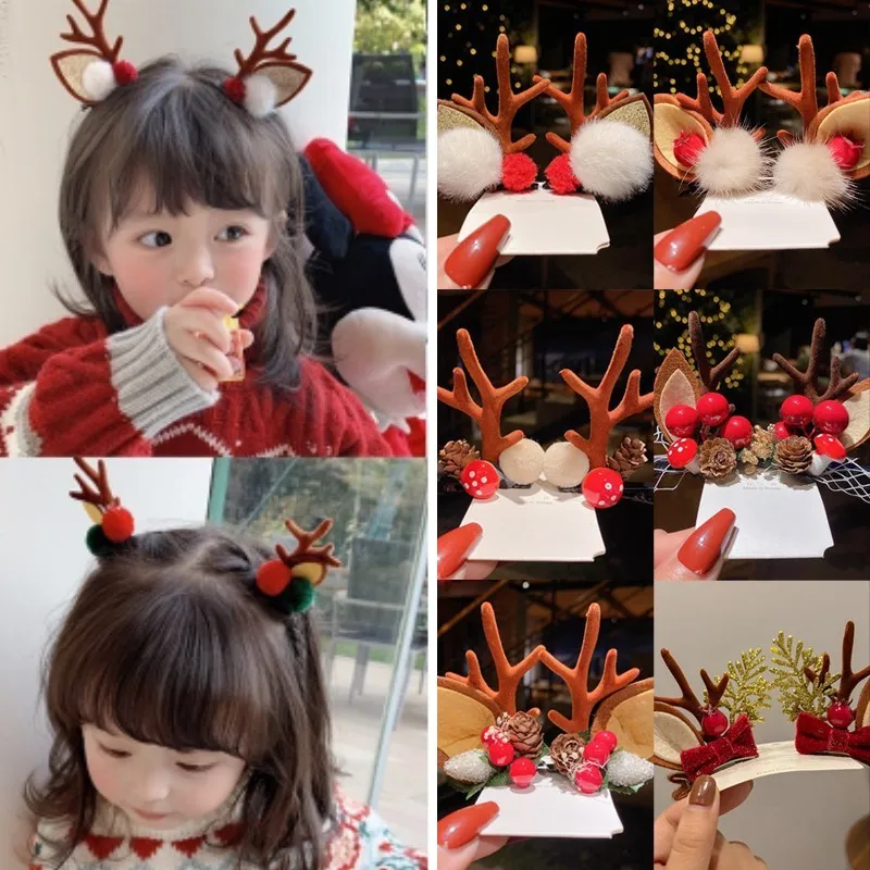 4set Christmas Hair Clips Cute Reindeer Antlers Headband Beauty Headdresses Pine Cone Hair Accessories For Kid Girls Hairpins