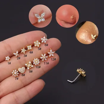 스테인레스 스틸 작은 코 링 지르콘 꽃 하트 코 스터드 20G 바디 피어싱 쥬얼리, 여성 남성 선물