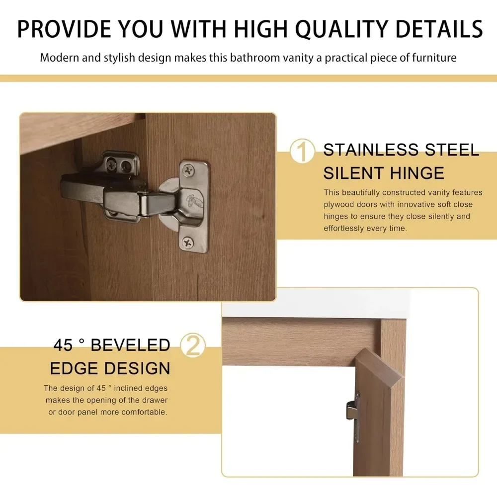 48 Inch Floating Bathroom Vanity with Sink, 48'' Single Sink Wall Mounted Bathroom Vanity, with 2 Doors and White Resin Basin 5