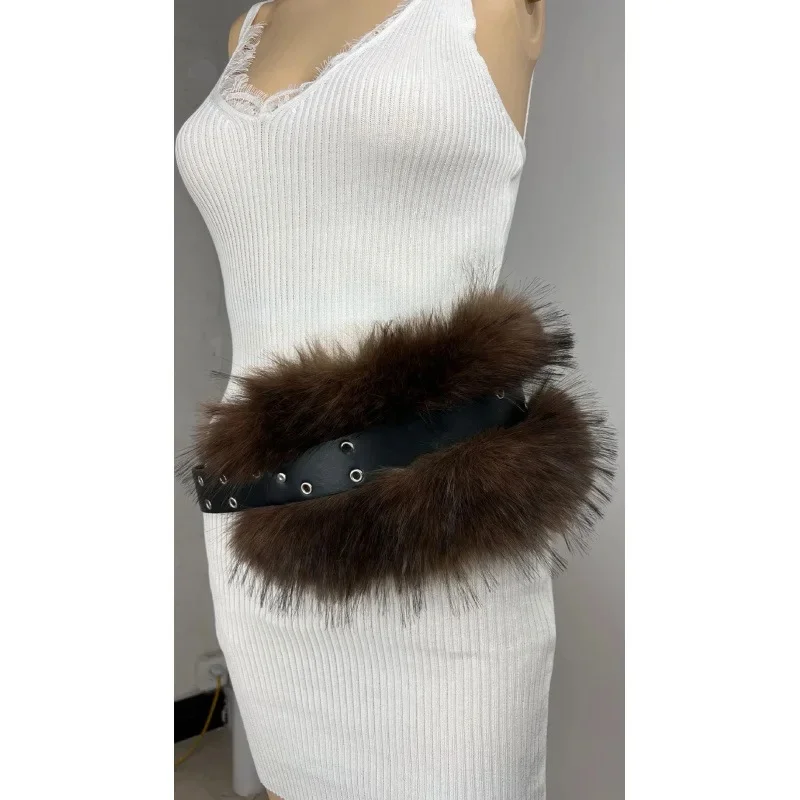 Brown faux fur fur belt air hole