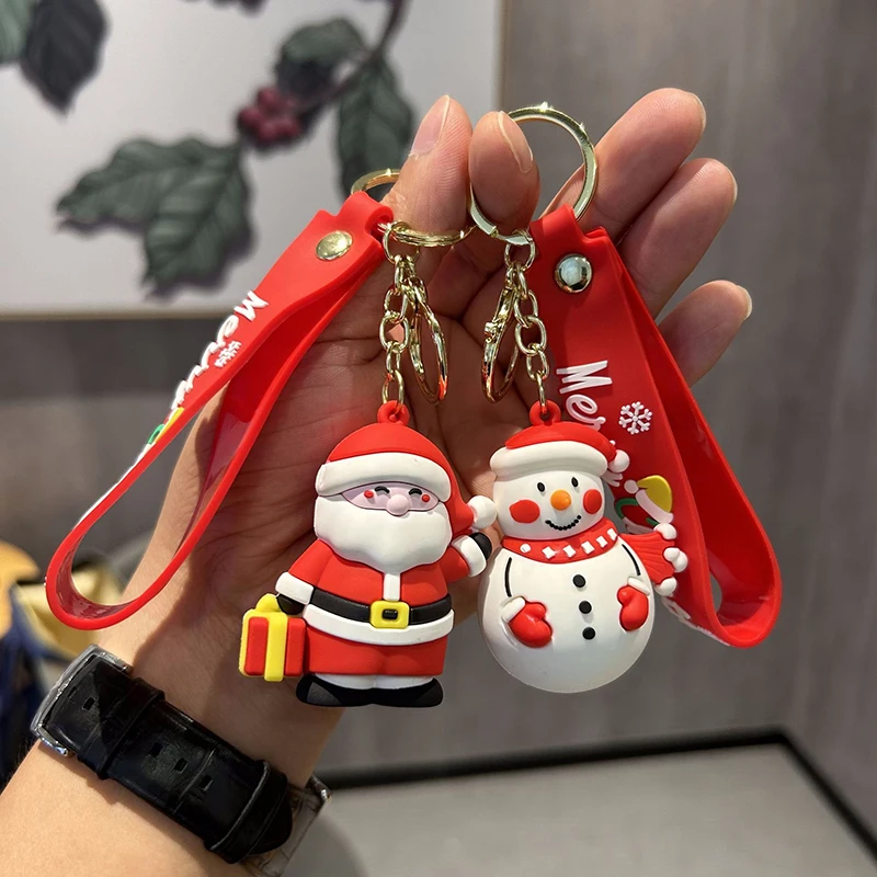 

3D Snowman Santa Claus Elk Deer Soft Silicone Christmas Doll Keyrings Women Girls Bag Ornaments New Year Party Gifts