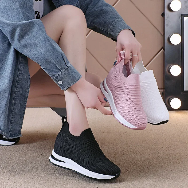 

New Women Platform Sneakers Spring Fashion Women Vulcanize Shoes Lace-up Mesh Breathable Women Casual Shoes Tenis Feminino