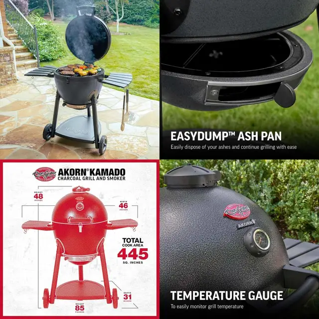AKORN Kamado Charcoal Grill and Smoker with Cast Iron Grates, Warming Rack, and Locking Lid - 445 Sq. In. Cooking Area in Graphi 1 AKORN Kamado Charcoal Grill and Smoker with Cast Iron Grates, Warming Rack, and Locking Lid - 445 Sq. In. Cooking Area in Graphi 1