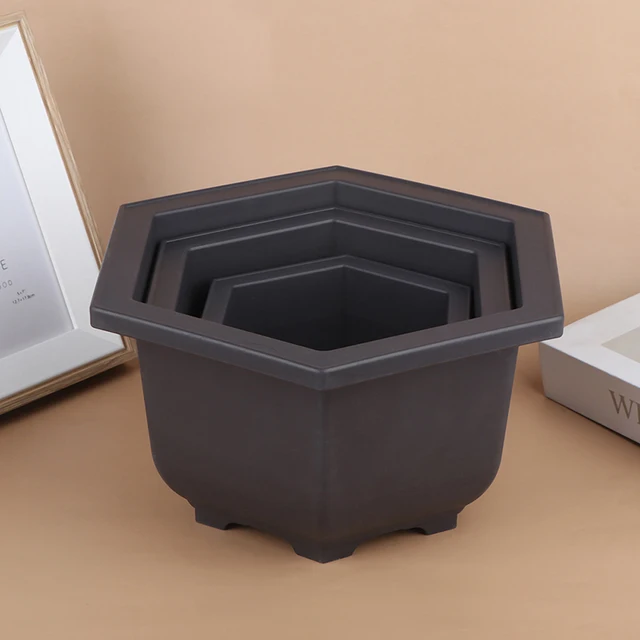 1 Darabos Hatszögletű Műanyag Bonsai Növények Edény Virág Zamatos Edzőedények Tálcával Bowl Kertdekoráció - Image 2