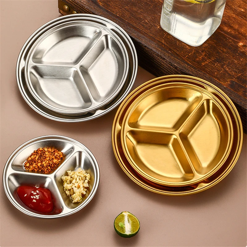 Stainless Steel Korean Sauce Dish Round Seasoning Serving Tray Soy Sauce Spice Condiment Dipping Plate Hotpot Barbecue Tableware 5