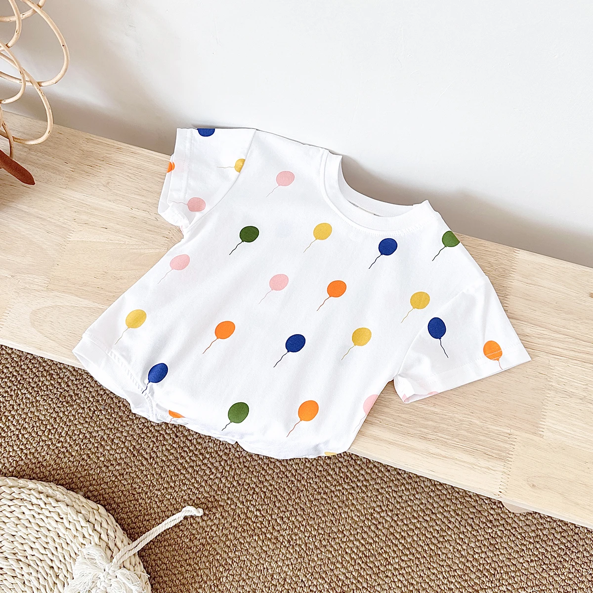 Newborn Jumpsuit Summer Baby Girls Romper Balloon Print Short Sleeved Cotton Infant Bodysuit Boys Child Clothing 0-18M 5