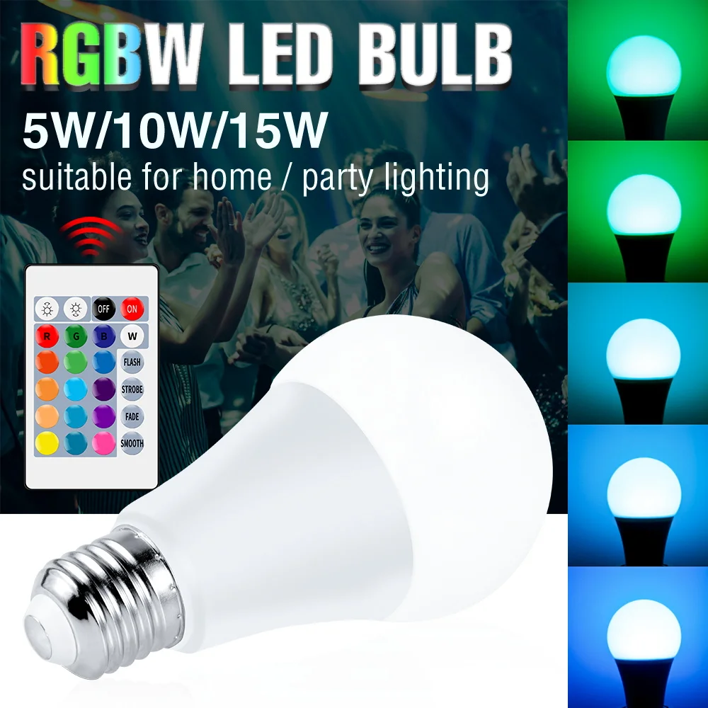 10PCS RGB Dimmable Led Lamp E27 Energy Saving Smart Bedroom Night Lamps 5W 10W 15W Spotlight Party Decoration Atmosphere Bulbs rgb dimmable led lamp e27 energy saving party decoration atmosphere bulb led spotlights smart lights bulb with remote control