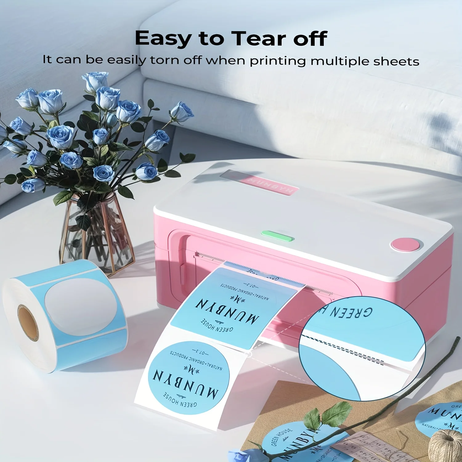 2in x 2in (50mm x 50mm) round color label paper, suitable for portable printers SK58/SK20/SK35/SK45/M110, barcode/address/mail