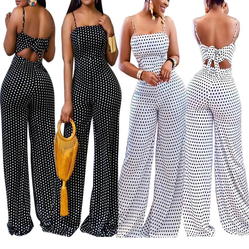 

Summer 2022 Sexy Jumpsuit Women Elegant Rompers Sleeveless Straps Off Shoulder Dot Backness Long Pants