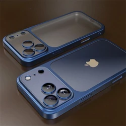 Elegant Luxury Plating Transparent Phone Case with Lens Protection and Matte BackPlate - iPhone 17 (Navy blue)