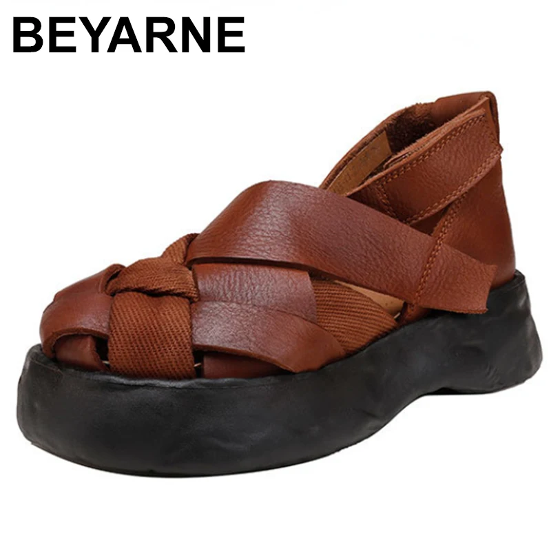 

Genuine Leather Woven Thick Soles Sandals Women 2023 Spring Summer New Retro Comfortable Heightening Platform Shoes