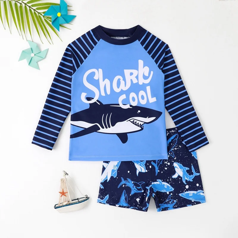 Summer 4-8 Yrs Baby Boys Long Sleeved Swimsuit Shorts Set Children Cartoon Cute Sunscreen Boys Swimsuit Bathing Suit for kids swimsuits,boys swim shorts