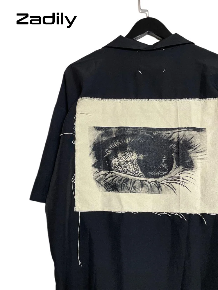 Zadily 2022 여름 Y2k 반팔 셔츠 여성 패치 디자인 버튼 업 루즈 블라우스 튜닉 고딕 streetwear 여성 의류 탑