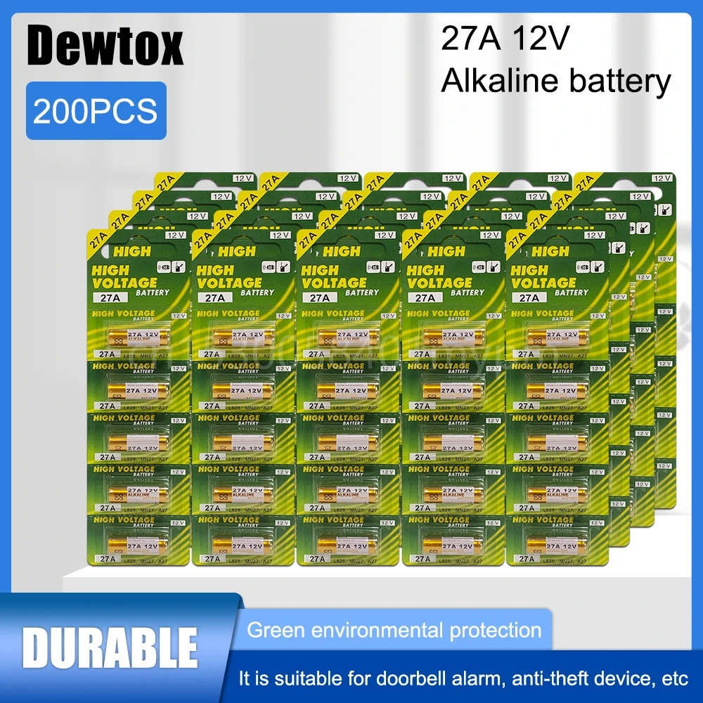 

200PCS 12V Alkaline Battery 12V A27 27A G27A MN27 MS27 GP27A L828 V27GA VR27 R27A LRV08 for Remote Control Doorbell Dry Cell