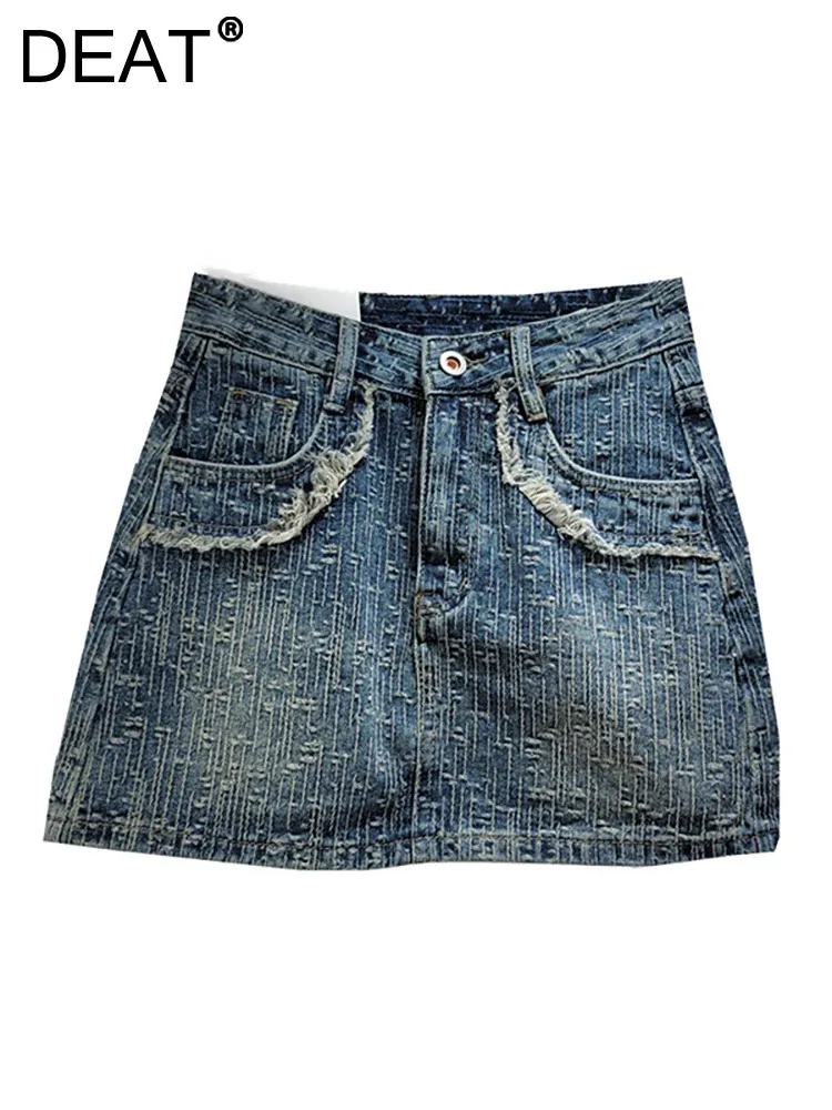 

DEAT Women's Denim Skirt Jacquard Advanced Texture Design A-line A-line High Waist Mini Skirt 2024 Summer New Fashion 29L7172