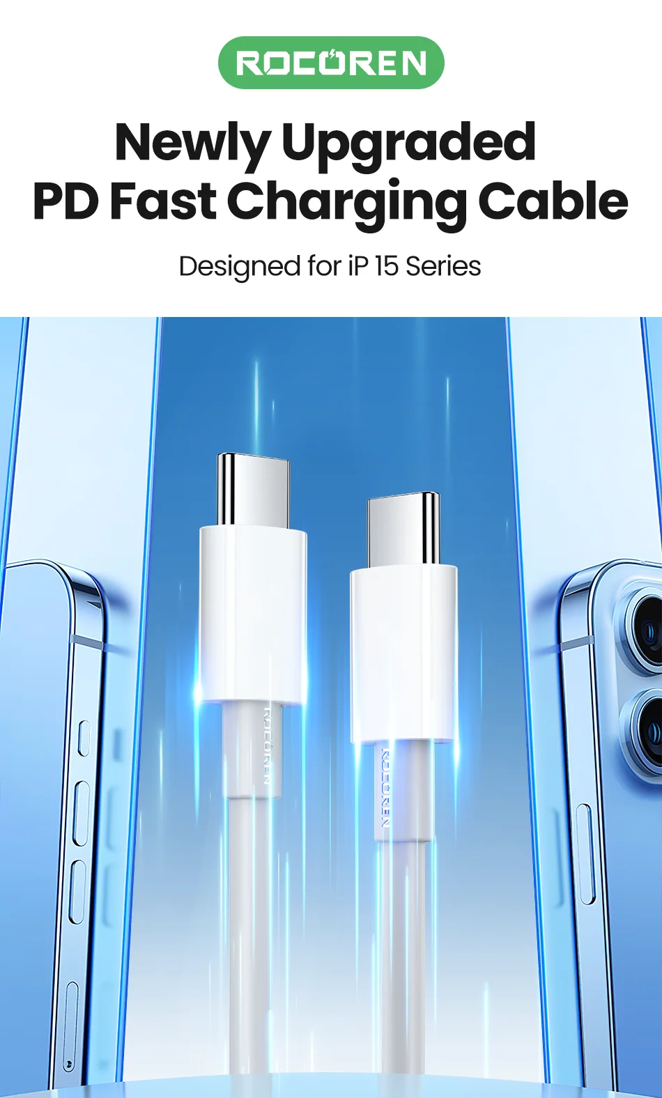 Rocoren pd 20w usb typ c kabel für iphone 15 pro max USB-C schnell ladegerät für macbook samsung xiaomi typ-c usbc kabel – Detail 1