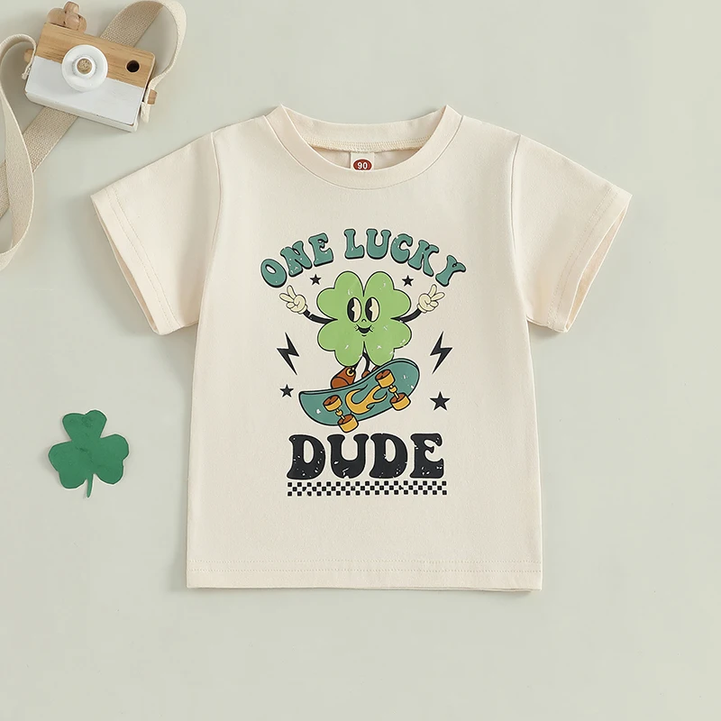 Toddler Boy Short Sleeve T-shirt Crew Neck Cotton Tee with Dinosaur Print for Summer Casual Daily Wear Outfit